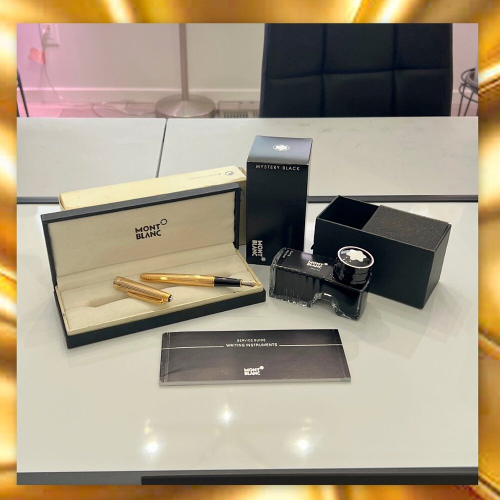 Mont Blanc Sterling Silver w/24K Gold Plate Fountain Pen + Ink Bottle!